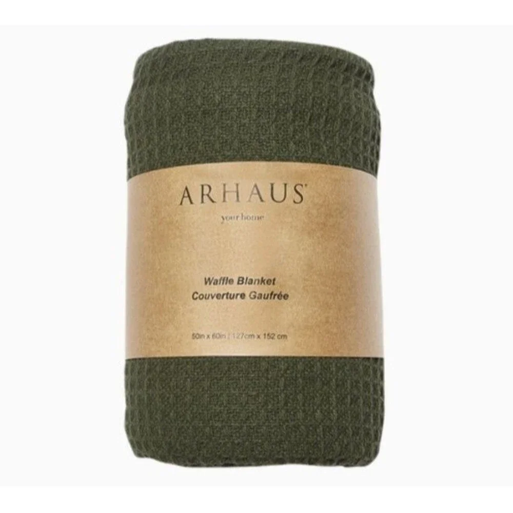 ARHAUS 100% Cotton Waffle Knit Throw Blanket - 50in x 60in Green